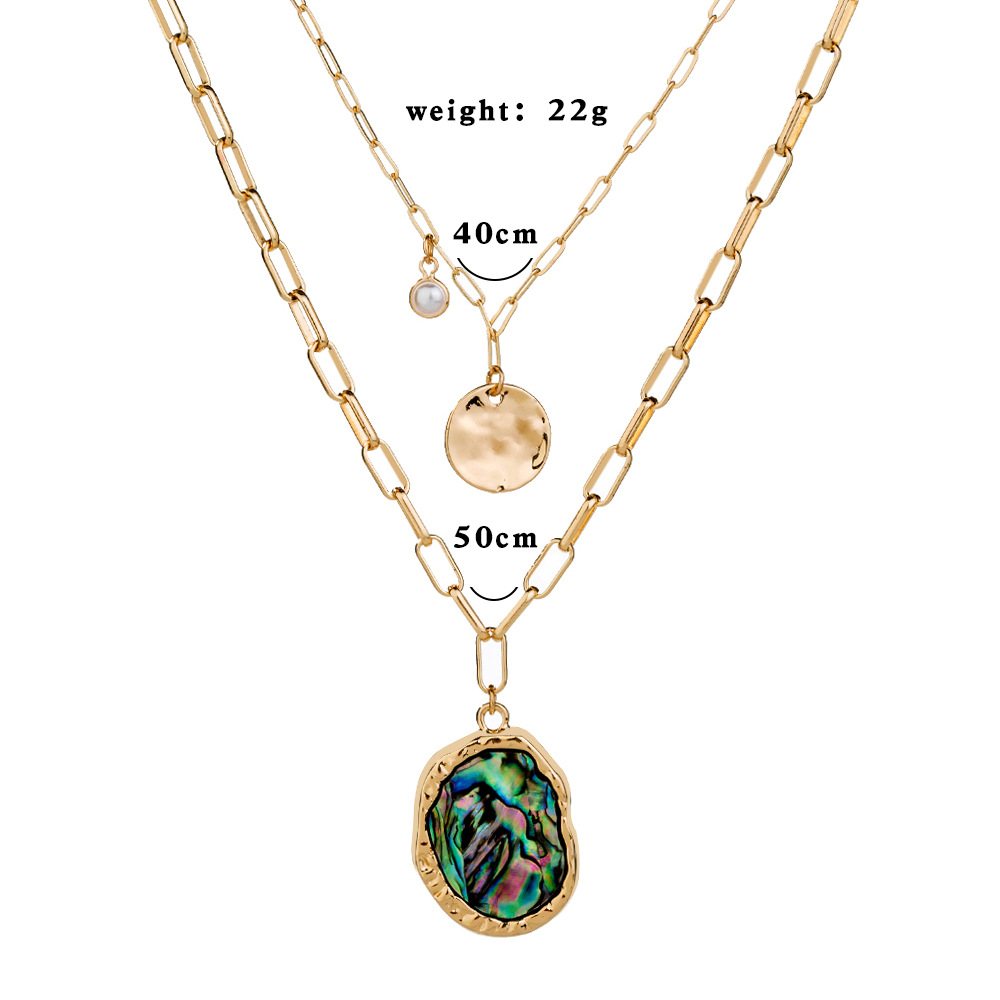 Collier Multicouche Avec Pendentif Perle De Coquille D&#39;ormeau De Couleur De Mode display picture 1