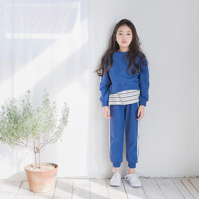 2020春秋款圆领卫衣套两件韩版新款时尚拼接春秋季女童休闲运动装