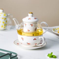 Ins ceramic flower tea glass pot Korean creative tea cup afternoon tea fruit flower tea brewing set filter tea cup