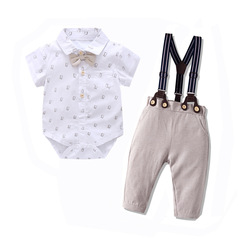 歐美跨境新款印花恐龍印套裝男寶寶紳士三角哈衣廠家批發一件代發