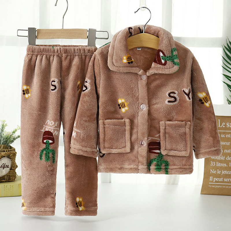 儿童睡衣法兰绒秋冬季加厚款男童女童小孩家居服宝宝珊瑚绒套装