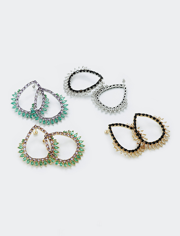 Green Color Wholesale Fashion Stained Glass Gold-plated Zircon Earrings