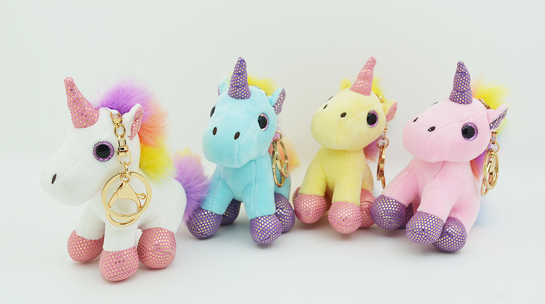 AYZ彩虹独角兽背包服装毛绒玩具钥匙扣圈挂件