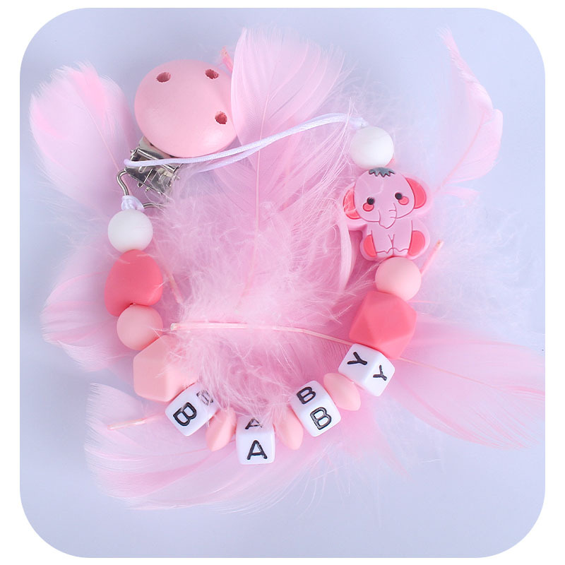 Personalizable bebé chupete clip de plástico bebé calmante cuentas de silicona elefante mordedor molares Cadena de chupete cadena anti-caída