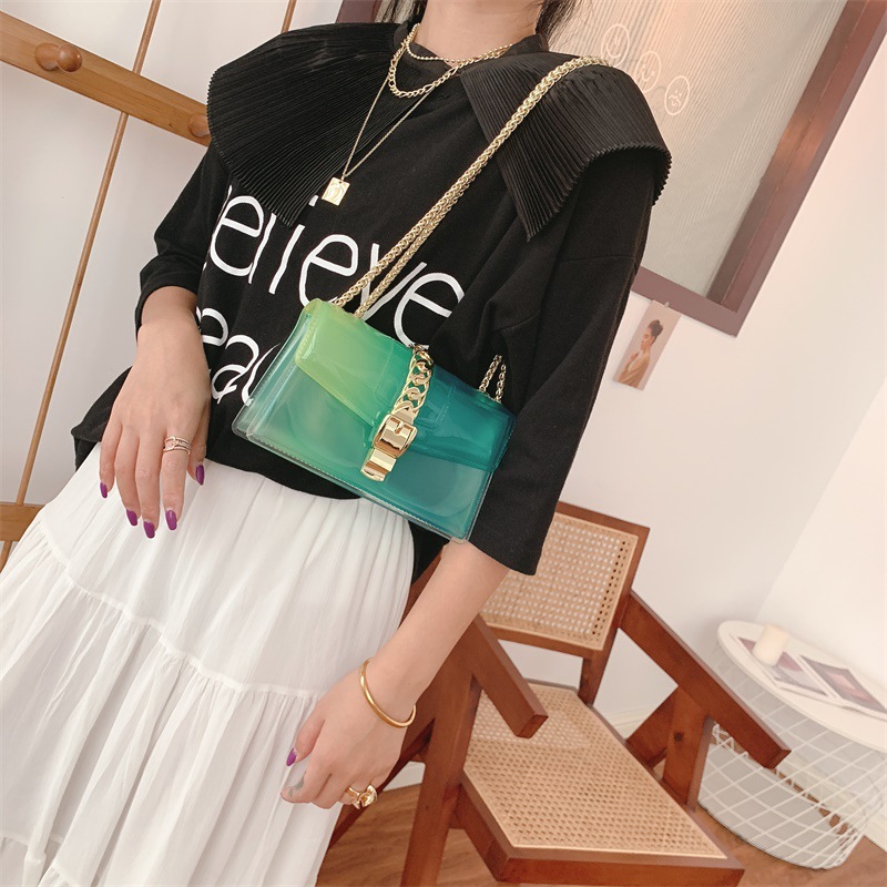 Summer 2025 new gradient jelly bag, fashionable color-blocking chain bag, crossbody single-shoulder bag, ladies' small bag undefined
