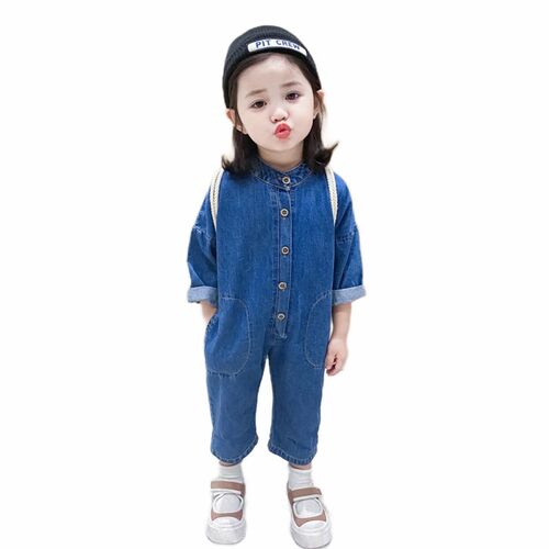 European and American-style stylish look~ Korean-style unisex single-breasted pocketed denim jumpsuit—cool and trendy overall pants for boys and girls.