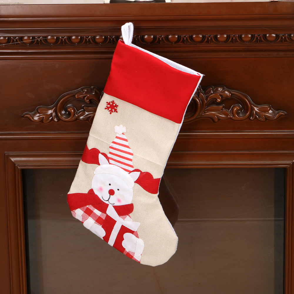 RW191圣诞袜 麻布老人刺绣圣诞袜挂袋节日礼物收纳袋装饰用品