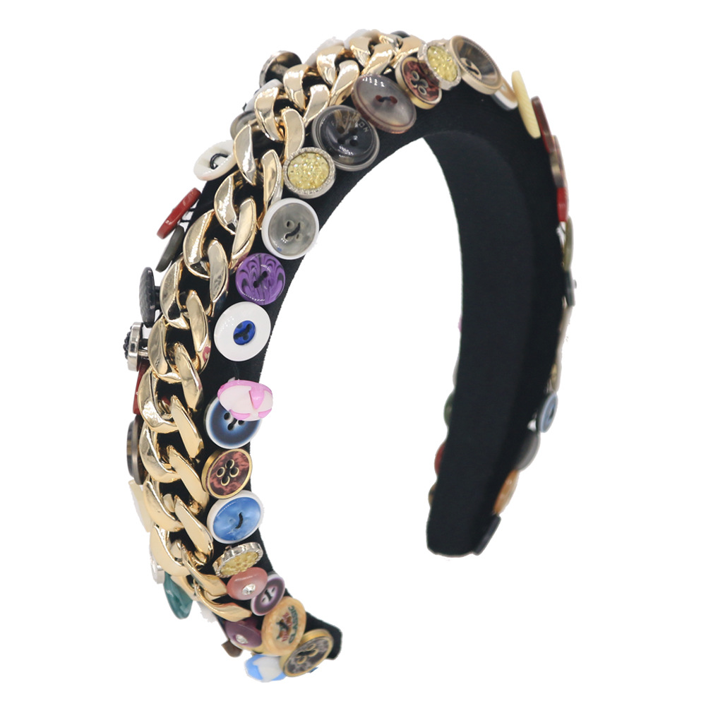 Exaggerated Sponge All Hand-sewn Buttons Two-color Alloy Handmade Headband Wholesale Nihaojewelry display picture 8