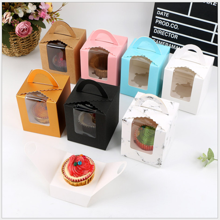 透明开窗白卡纸1粒装杯子蛋糕盒手提马芬盒慕斯西点盒可定