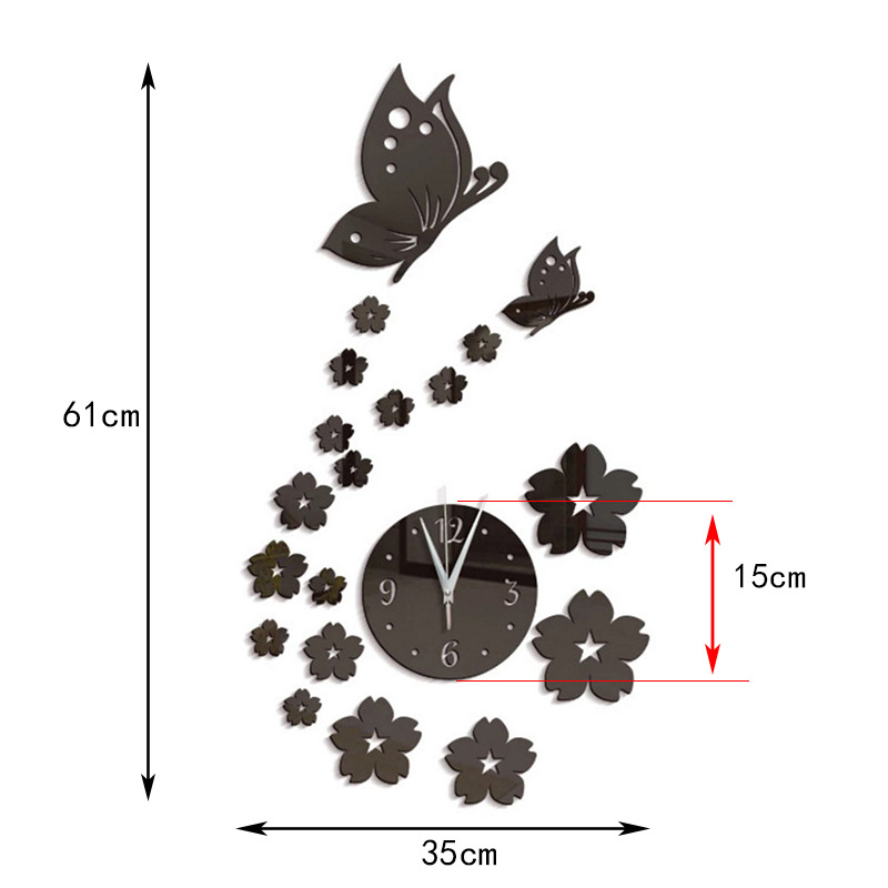 Creative 3d Crystal Mirror Butterfly Flower Wall Clock Decor_voghion.com