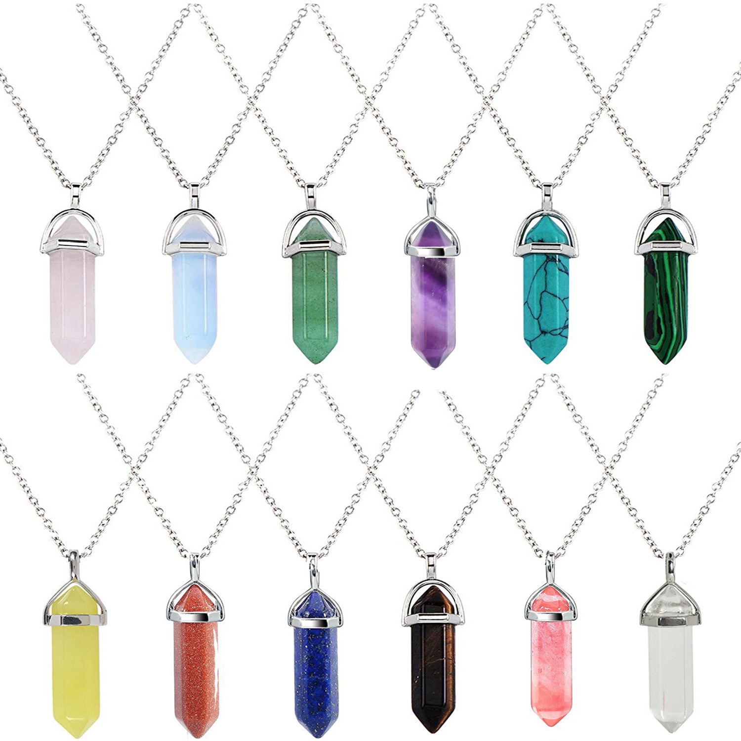 Necklace Hot Sale Natural Stone Hexagon Pillar Crystal Pendant Necklace Multicolor Jewelry