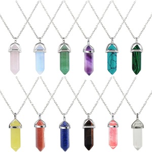 2pcs six Angle crystal stone pendant necklace for unisex lover natural stone neck chain multicolor clavicle chain sweater chain accessories