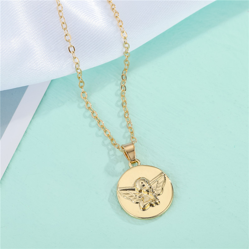 Korea Creative Cute Alloy Round Carved Angel Pendant Necklace display picture 3