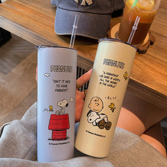 Snoopy Straw Insulated Cup for Adults and Children - Simple, Fresh, Artistic, Student Straw-style Portable Large Capacity Water Bottle