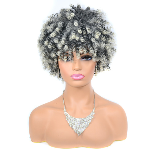 African wig headgear, short fluffy curly afro black man wig, small screw roll LOSE wig headgear