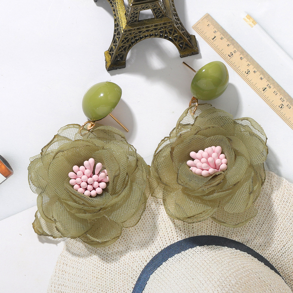 New Trend Cute Chiffon Flower Earrings Wholesale Nihaojewelry display picture 4