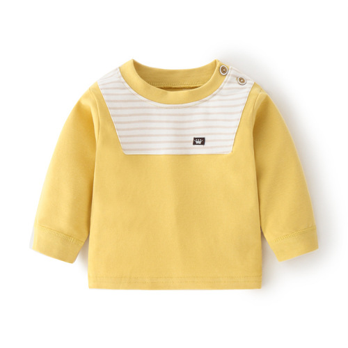 Baby Autumn Clothing Baby Cotton Home Retro Cotton Boys and Girls Spring and Autumn Underwear Bottoming Shirt Children's Clothes Shoulder Open T-shirt