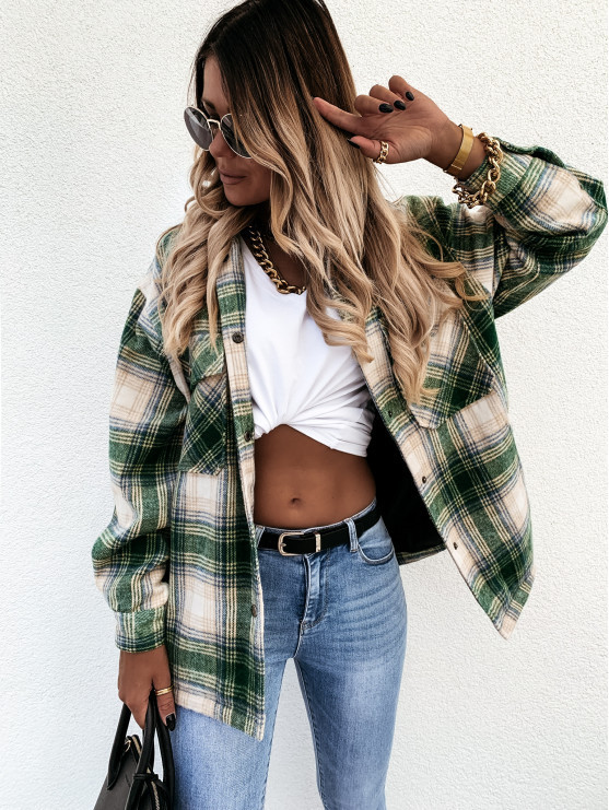 Long-Sleeved Plaid Shirt Jacket NSYF12433