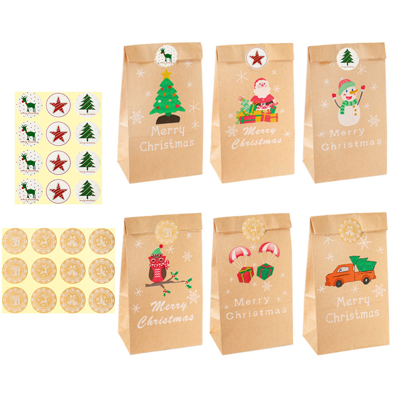 Christmas Gift bags Merry Christmas Retro cowhide paper bag baking candy Packaging bag 12 set