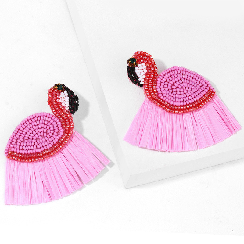Fashion  Bohemian Earrings Wind Flamingo Earrings Hand-woven Rice Bead Earrings  Nihaojewelry Wholesale display picture 3