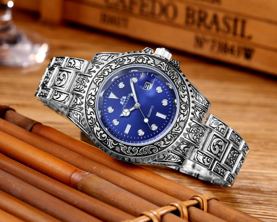 Montre homme à quartz sculptée avec calendrier fantôme d'eau lumineuse MONTRE À QUARTZ_voghion.com