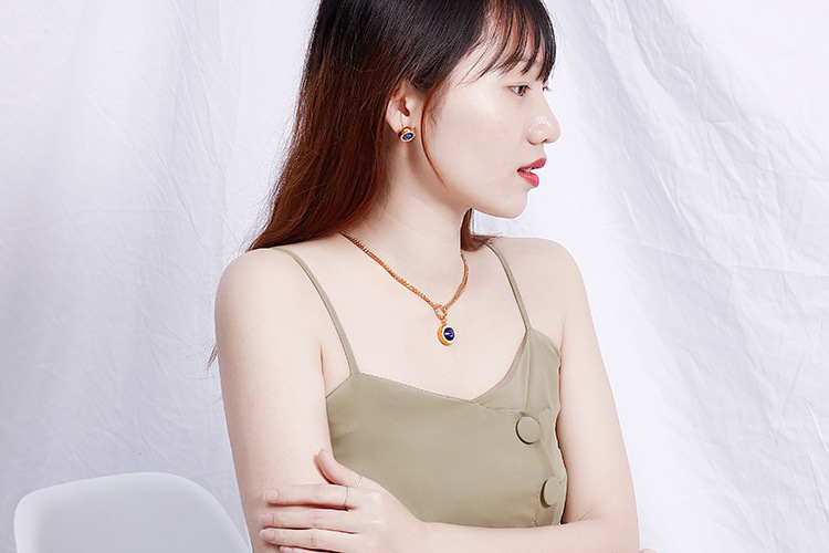 new fashion golden crystal glass diamonds earrings necklace stainless steel set wholesale nihaojewel