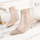 1885-3 the European and American fashion sexy female boots fine with high-heeled shoes pointed fashion boots diamond mesh joker short boots