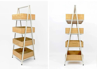 飾品物品籃精品店裝修貨架白色木板籃新款實木精品陳列架收納商用