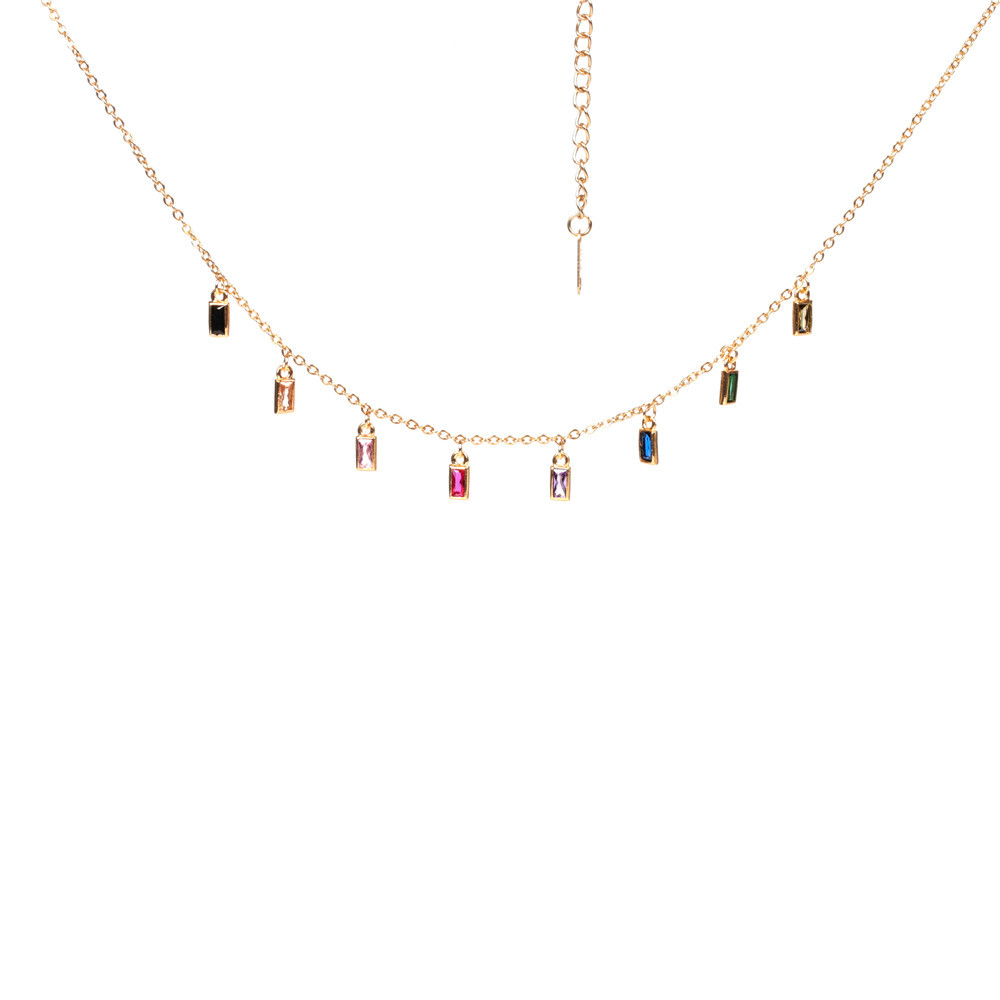 colorful square zircon pendant fashion womenu0027s simple short necklace