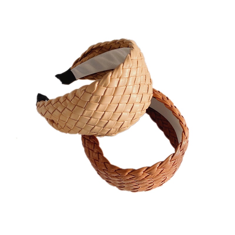 Estilo coreano tejido de ala ancha diadema de moda nuevo elegante imitación de cuero PU diadema Internet celebridad cara lavado cabello paquete malla pelo grutas para las mujeres