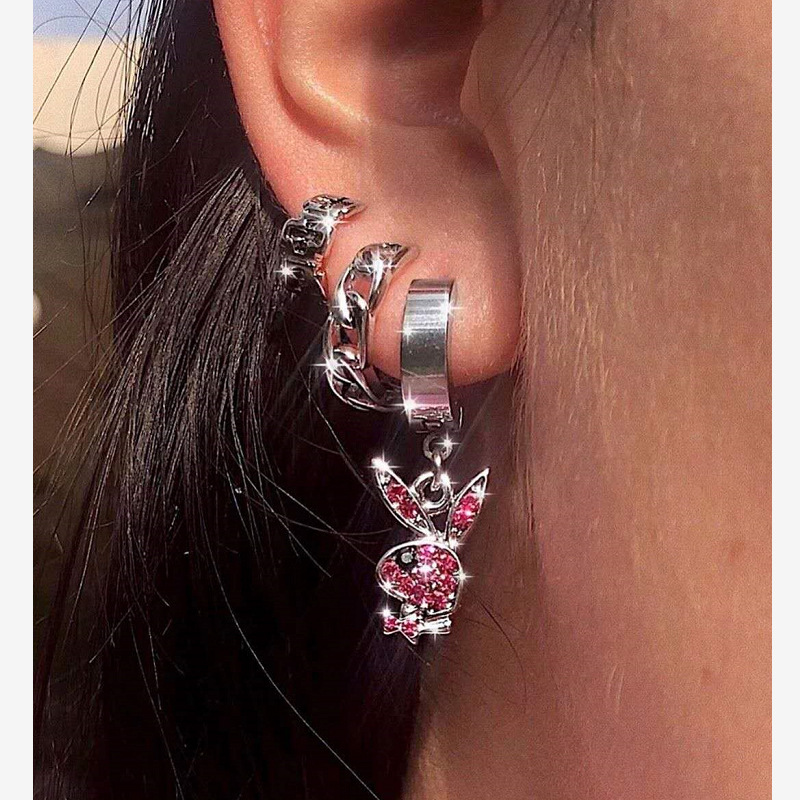 1 Pair Quantity 1 Pair Hip-hop Rabbit Stainless Steel Inlay Rhinestones Drop Earrings