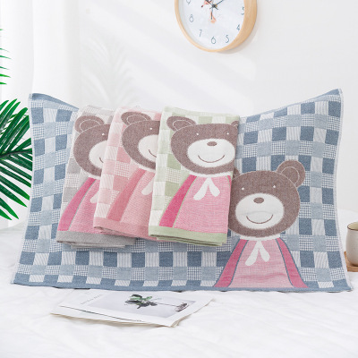 五层纱布枕巾 棉质AB纱加厚卡通小熊家用情侣装枕头巾|ms