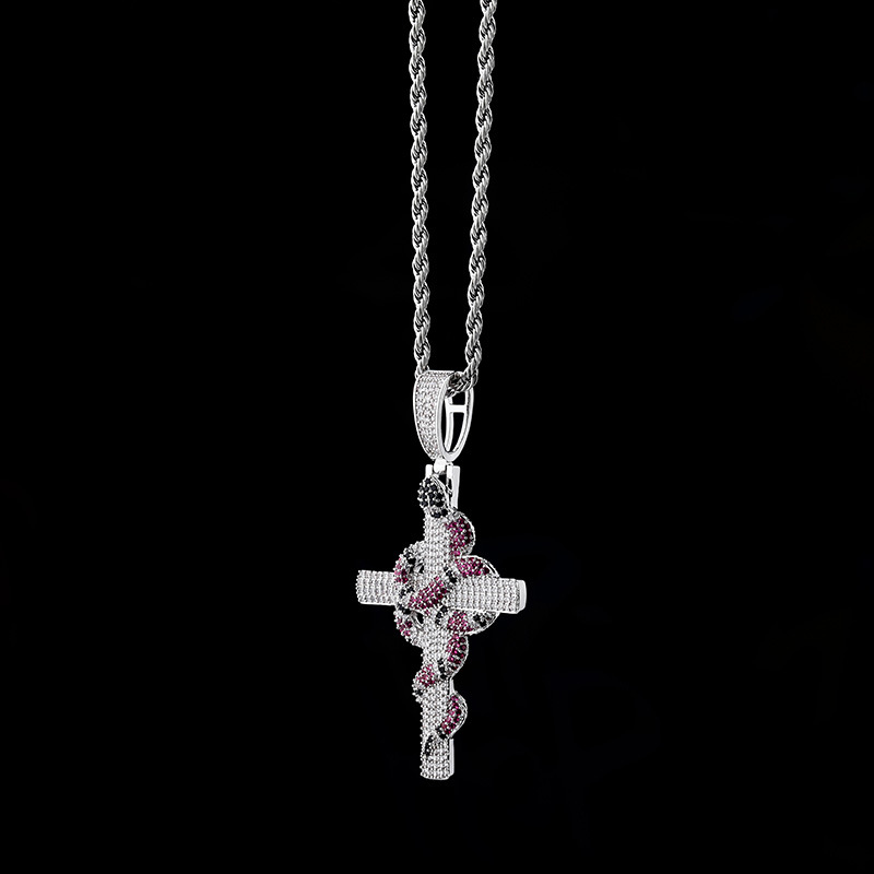 Retro Snake Cross Pendant Necklace