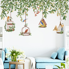 Green leaf top corner flower vine birdcage plant small fresh decorative sticker bedroom living room warm wall sticker ZDB-2182