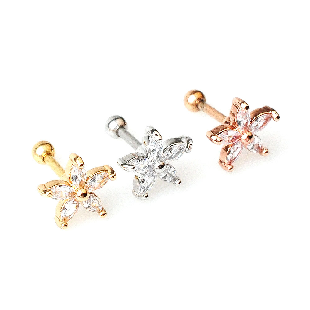 Fashion heart shaped zircon stainless steel thread simple creative bone studs