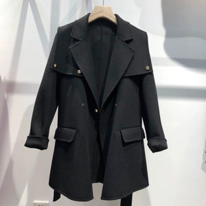 新款双面羊绒大衣女驼色海军领澳洲羊毛呢子外套双面呢大衣小个子