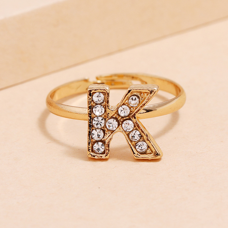 Fashion Trend Diy Letter Opening Adjustable Rin Simple Diamond K Letter Ring Wholesale display picture 3