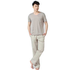 男装四季休闲裤亚麻素色舒适休闲透气薄款棉直筒长裤男裤批发定制