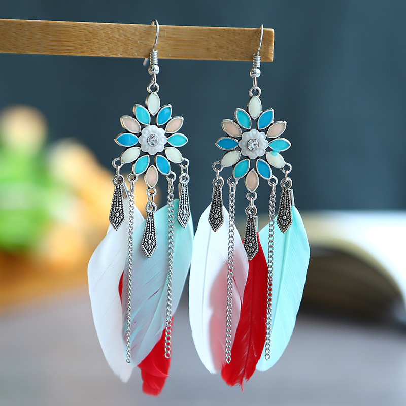 Retro Chain Tassel Feather Jewelry Creative Long Earrings Wholesale display picture 1