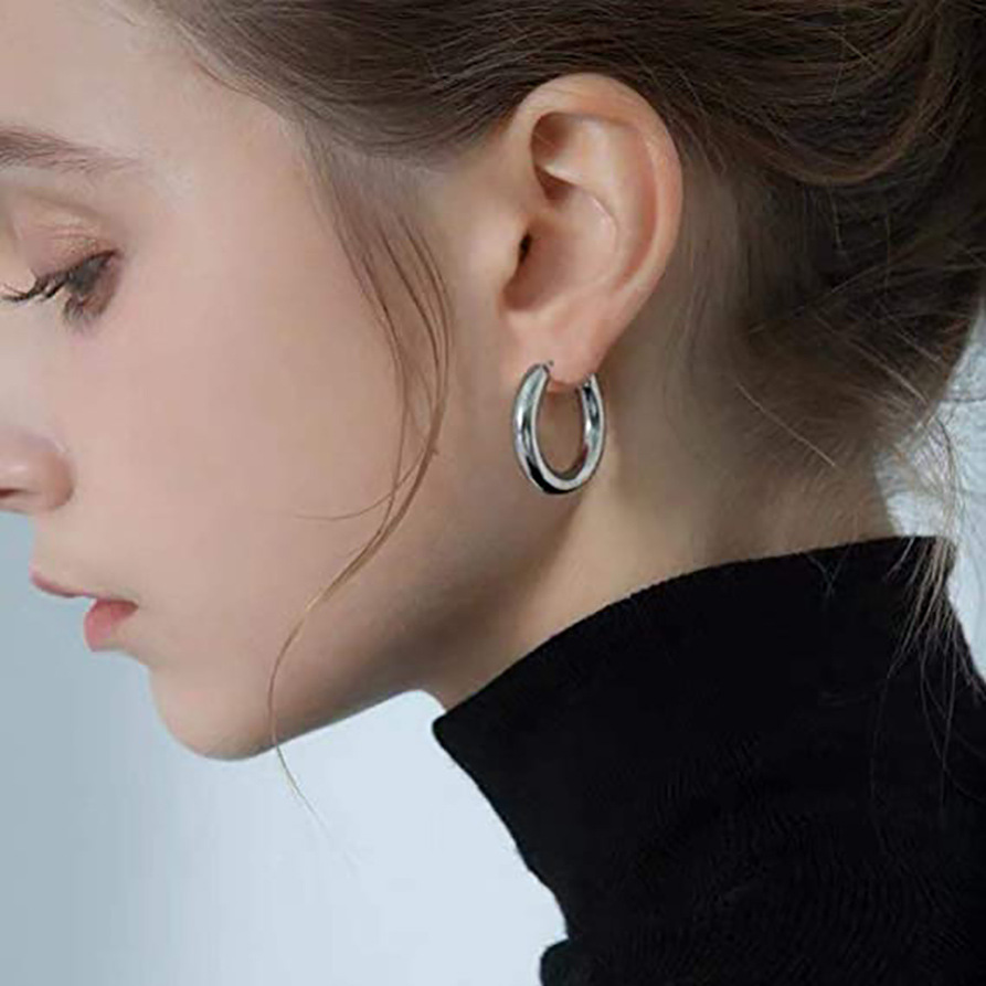 Simple Style Solid Color Stainless Steel Hoop Earrings 1 Pair display picture 1