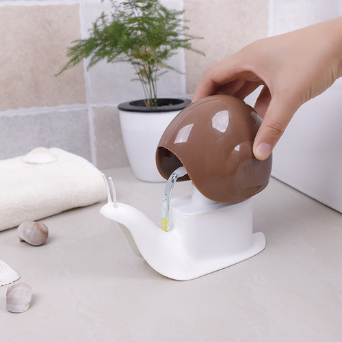 Snail-shaped hand sanitizer in separate bottles, cosmetic lotion dispenser, shower gel, shampoo empty bottle, lotion bottle