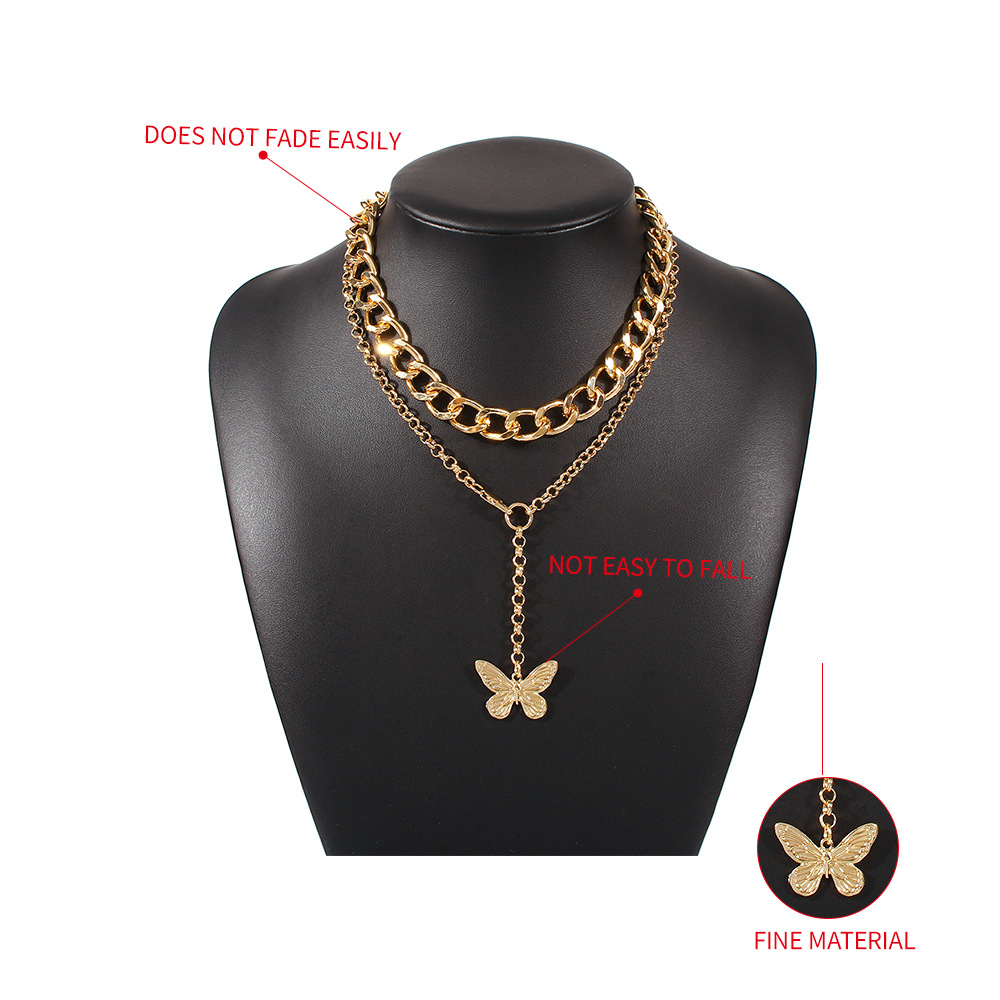 Creative New Necklace Fashion Personality Butterfly Pendant Alloy Thick Chain Necklace Set Wholesale Nihaojewelry display picture 5