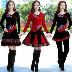 Autumn and winter square dance clothing new suit middle-aged and elderly gold velvet dance clothing for women adult autumn performance dance clothing