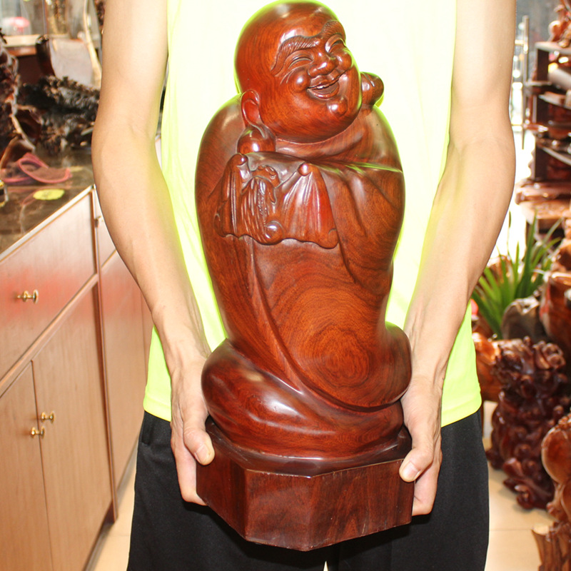 Wood carving Double blessing Laughing Buddha Rosewood Myanmar Pear a living room Wood carving Gemini Double blessing Maitreya Buddha Arts and Crafts Decoration