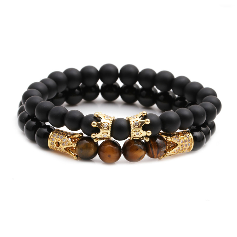 new hot sale frosted bright stone stone tiger eye stone crown beaded DIY bracelet set wholesale niha