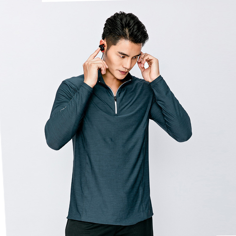 Camiseta de manga larga de secado rápido para hombres deportes Primavera y otoño media cremallera superior elástica ropa de fitness para correr 2021new
