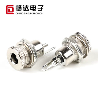 DC099圆针电源插座5.5*2.1立式直插带螺纹固定母座DC直流插座