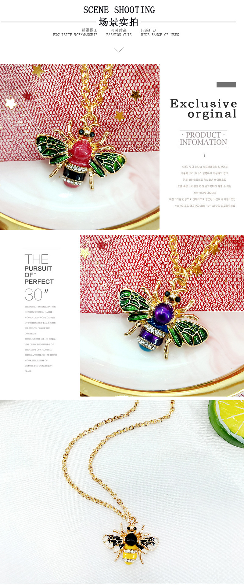 جديد بسيط الحشرات قلادة الماس سبيكة النحل قلادة الأزياء البرية الترقوة سلسلة الحلي display picture 3