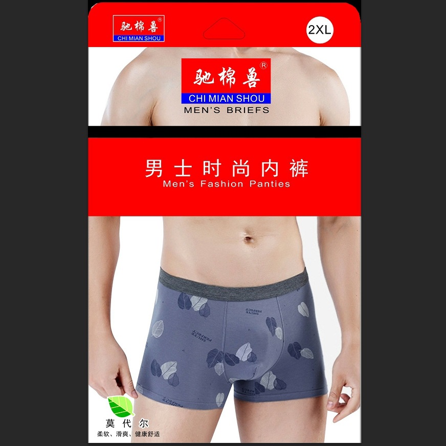 商超2條盒裝男士內褲明筋莫代爾印花平腳褲多種花色熱銷貨源廠批