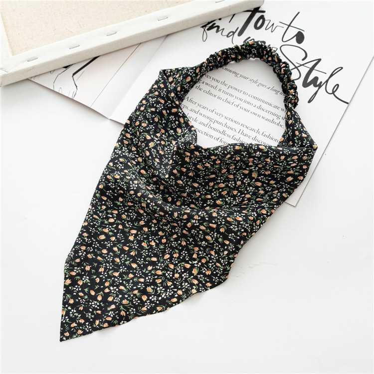 Cross-border Spring Women's All-match Baotou Triangle Scarf Stretch Hair Band European and American Floral Headband Three-state Hair Band